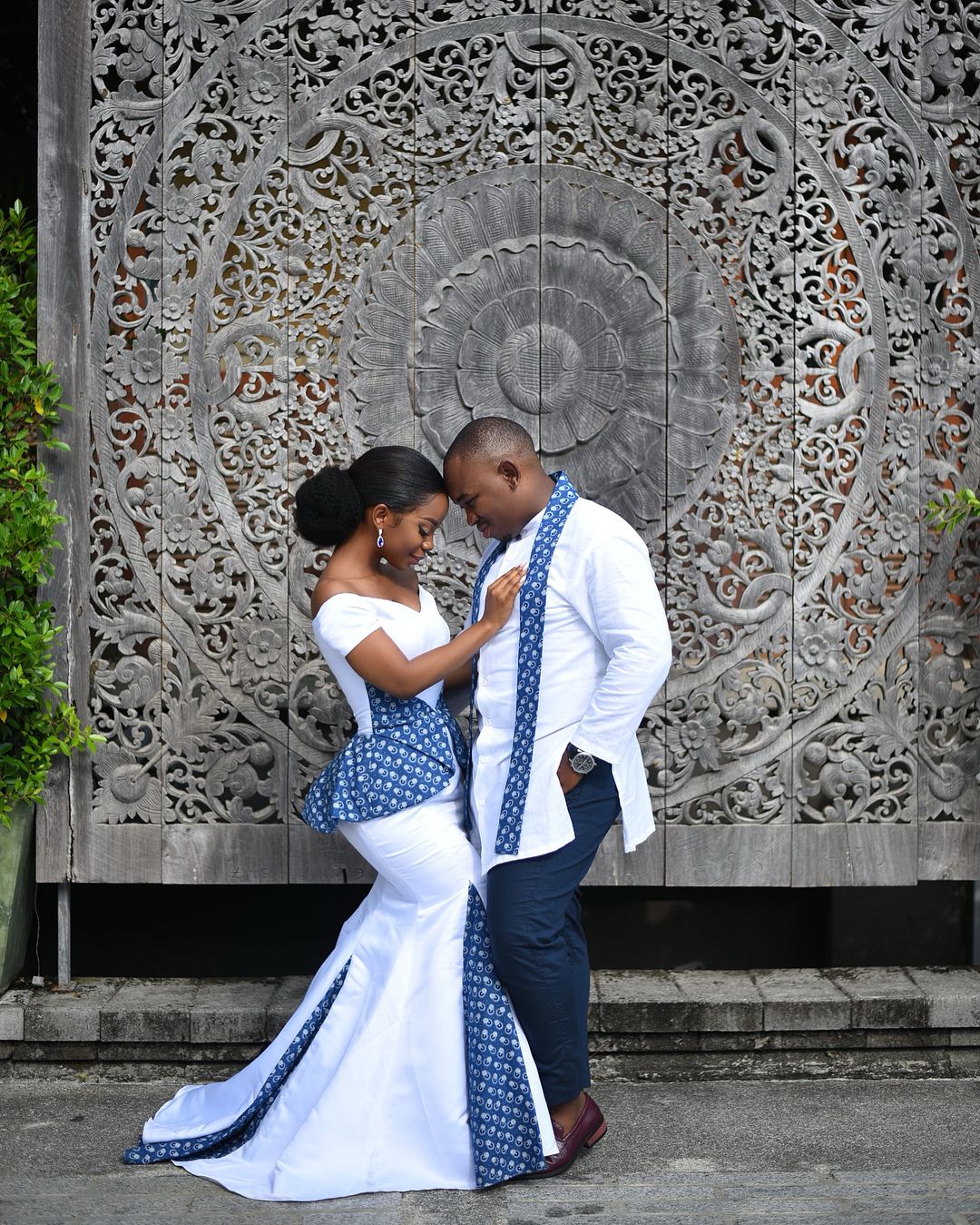 Newlyweds sharing a quiet portrait