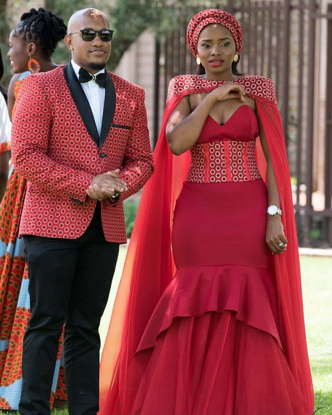 Couple in red traditional attire