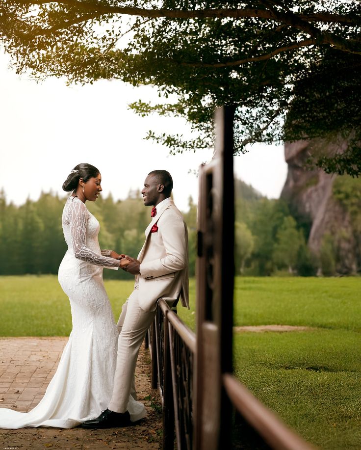 Couple exchanging vows in a garden