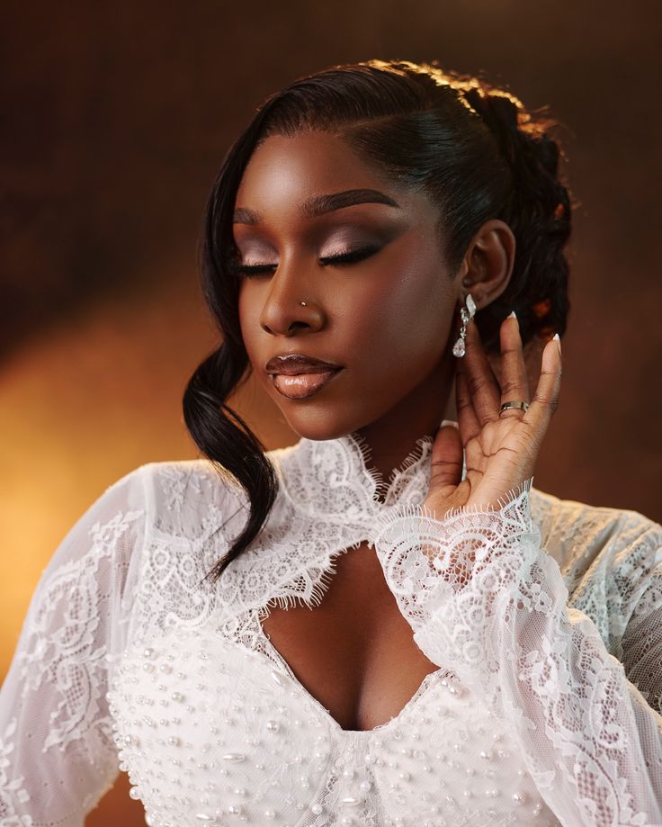 Close portrait of a bride in lace