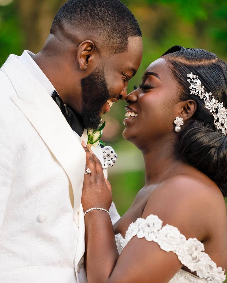 Newlyweds smiling together