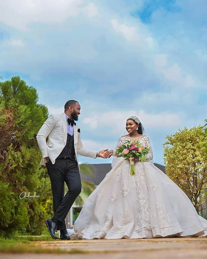 Newlyweds celebrating outdoors
